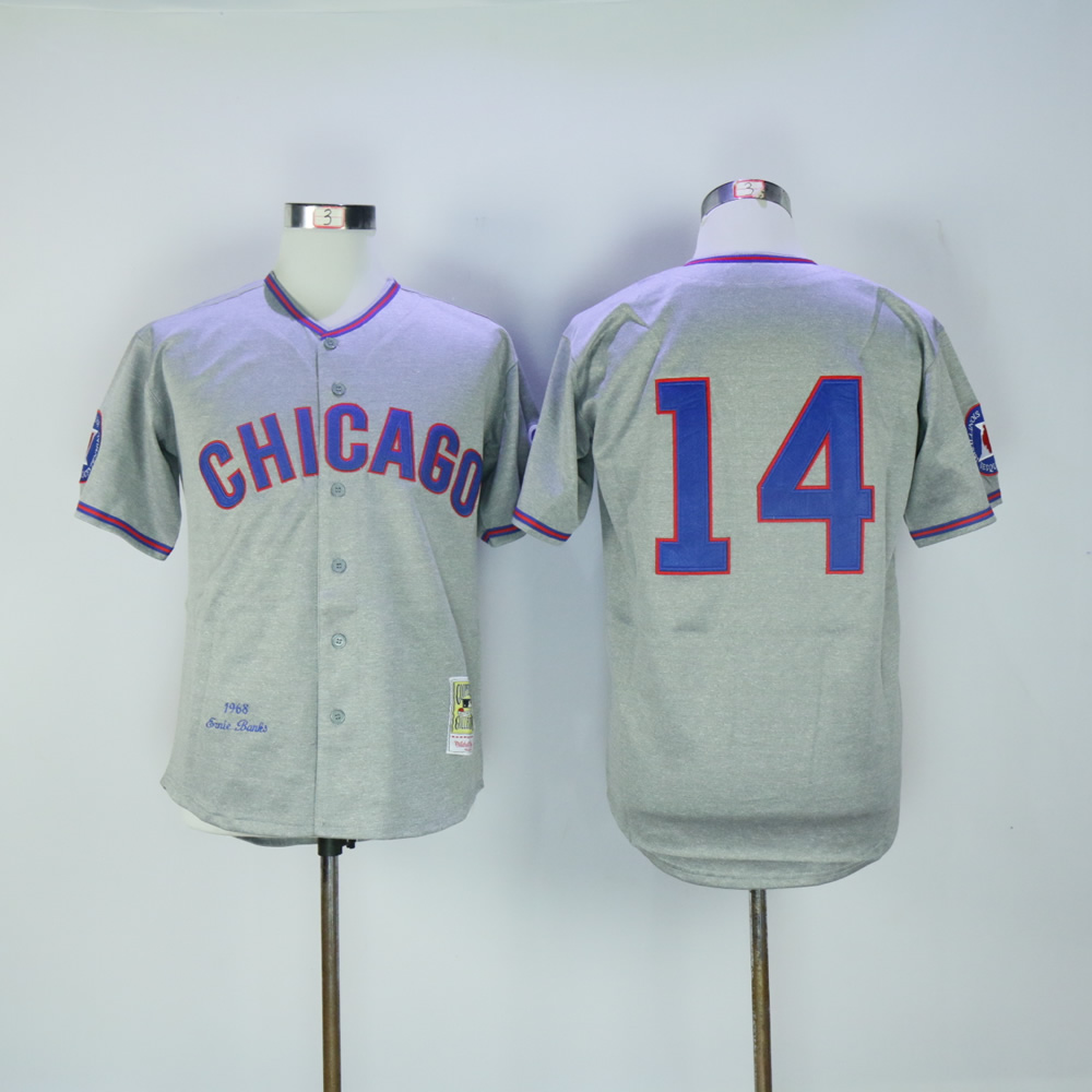 Men Chicago Cubs #14 Banks Grey Throwback 1968 MLB Jerseys->chicago cubs->MLB Jersey